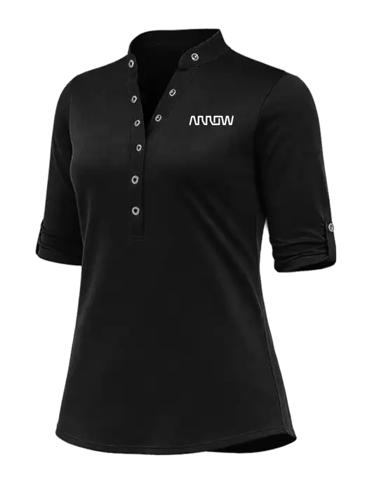OGIO Womens Crush Henley Black 3/4 Sleeve Shirt w/Arrow Electronics Logo