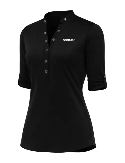 OGIO Womens Crush Henley Black 3/4 Sleeve Shirt w/Arrow Electronics Logo