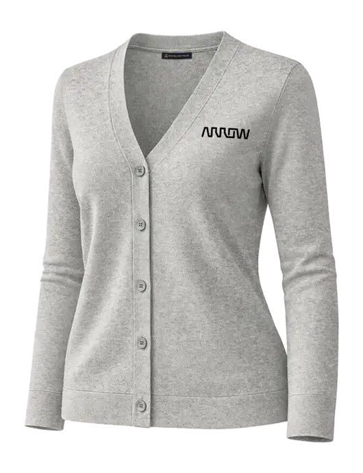 Brooks Brothers Womens Cotton Stretch Light Grey Heather Cardigan Sweater w/Arrow Electronics Logo