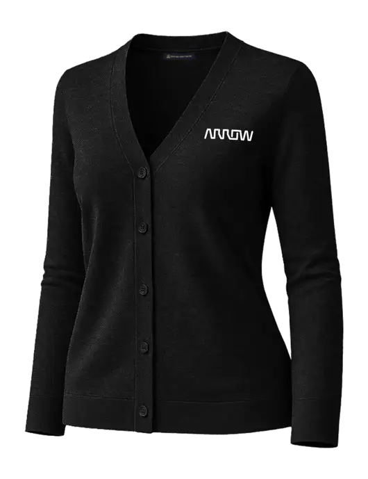 Brooks Brothers Womens Cotton Stretch Black Cardigan Sweater w/Arrow Electronics Logo