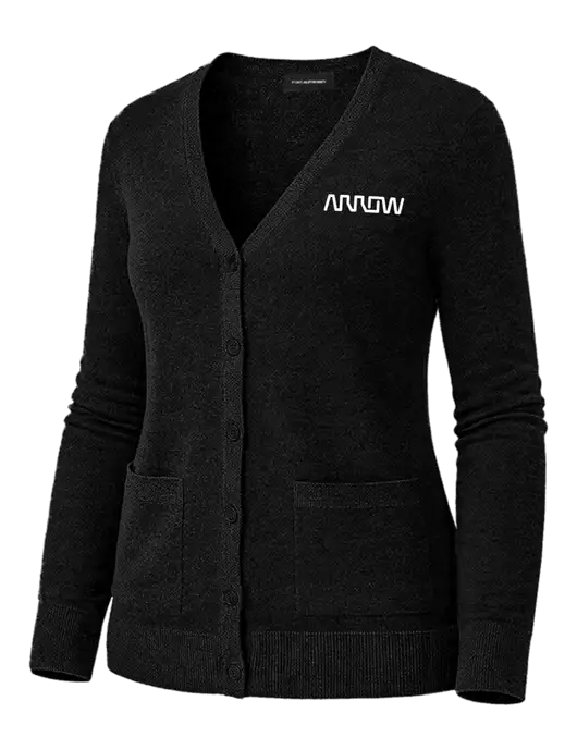 Womens Black Washable V-neck Cardigan Sweater w/Arrow Electronics Logo