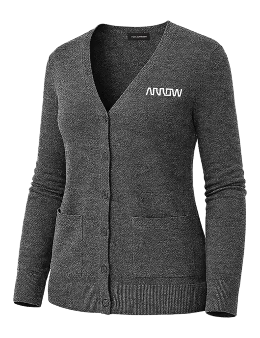 Womens Charcoal Heather Washable V-neck Cardigan Sweater w/Arrow Electronics Logo