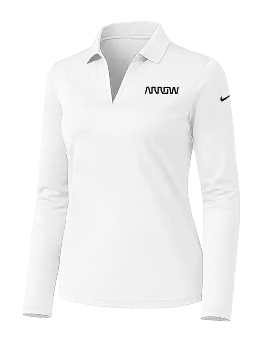 Nike Womens White Dri-FIT Micro Pique 2.0 Long Sleeve Polo w/Arrow Electronics Logo