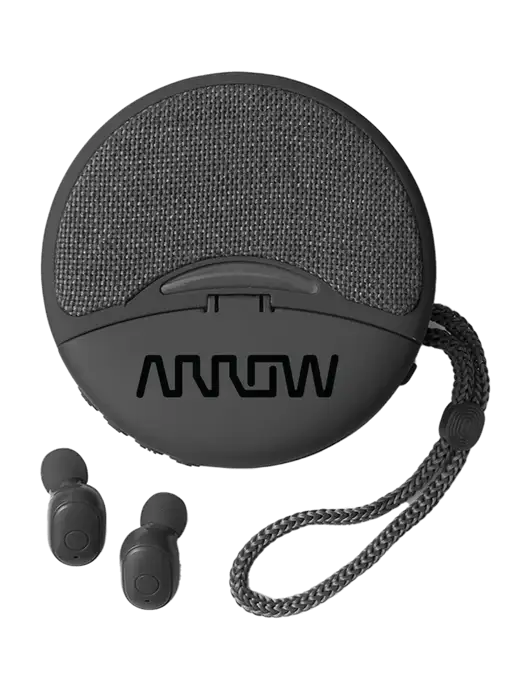 Duo Black Wireless Earbuds & Speaker w/Arrow Electronics Logo