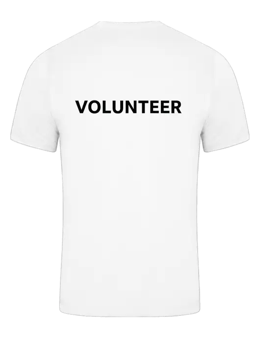 White PosiCharge Competitor Tee w/Volunteer Logo, Arrow Electronics Logo