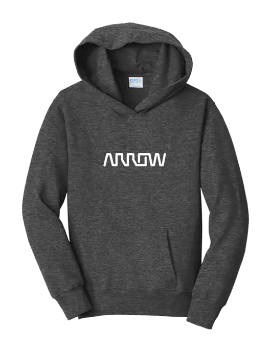 Youth Heather Grey 7.8oz Cotton/Poly Pullover Hooded Sweatshirt w/Arrow Electronics Logo