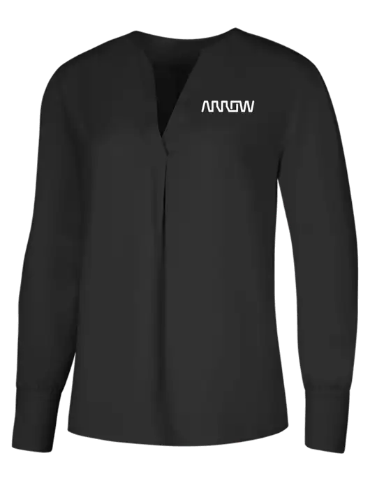 Brooks Brothers Womens Black Open-Neck Satin Blouse  w/Arrow Electronics Logo