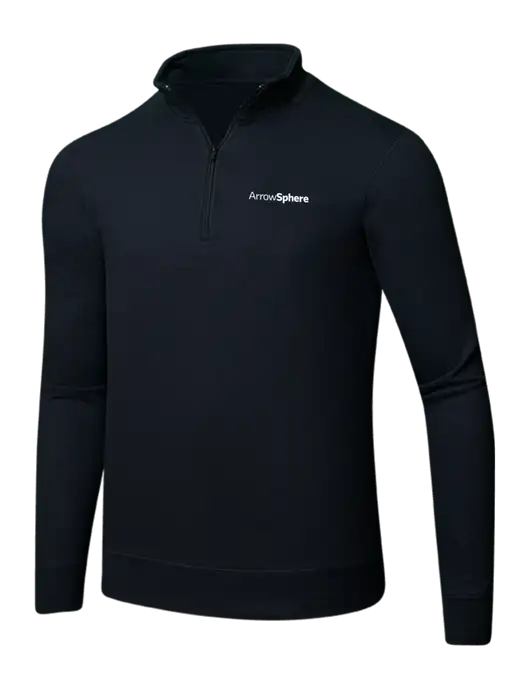 Jet Black 8.5 oz Ring Spun 1/4 Zip Pullover Sweatshirt w/Arrow Sphere Logo